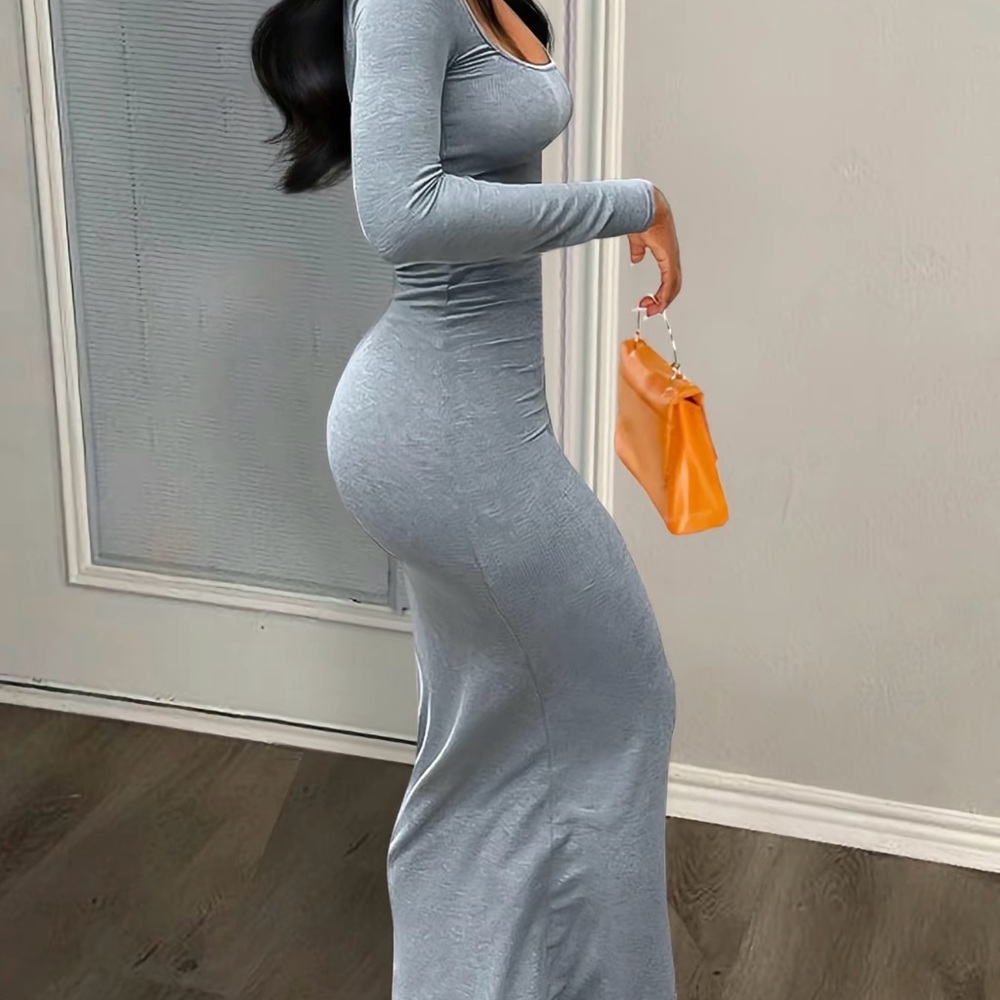 Elegant Gray Long Sleeve Dress